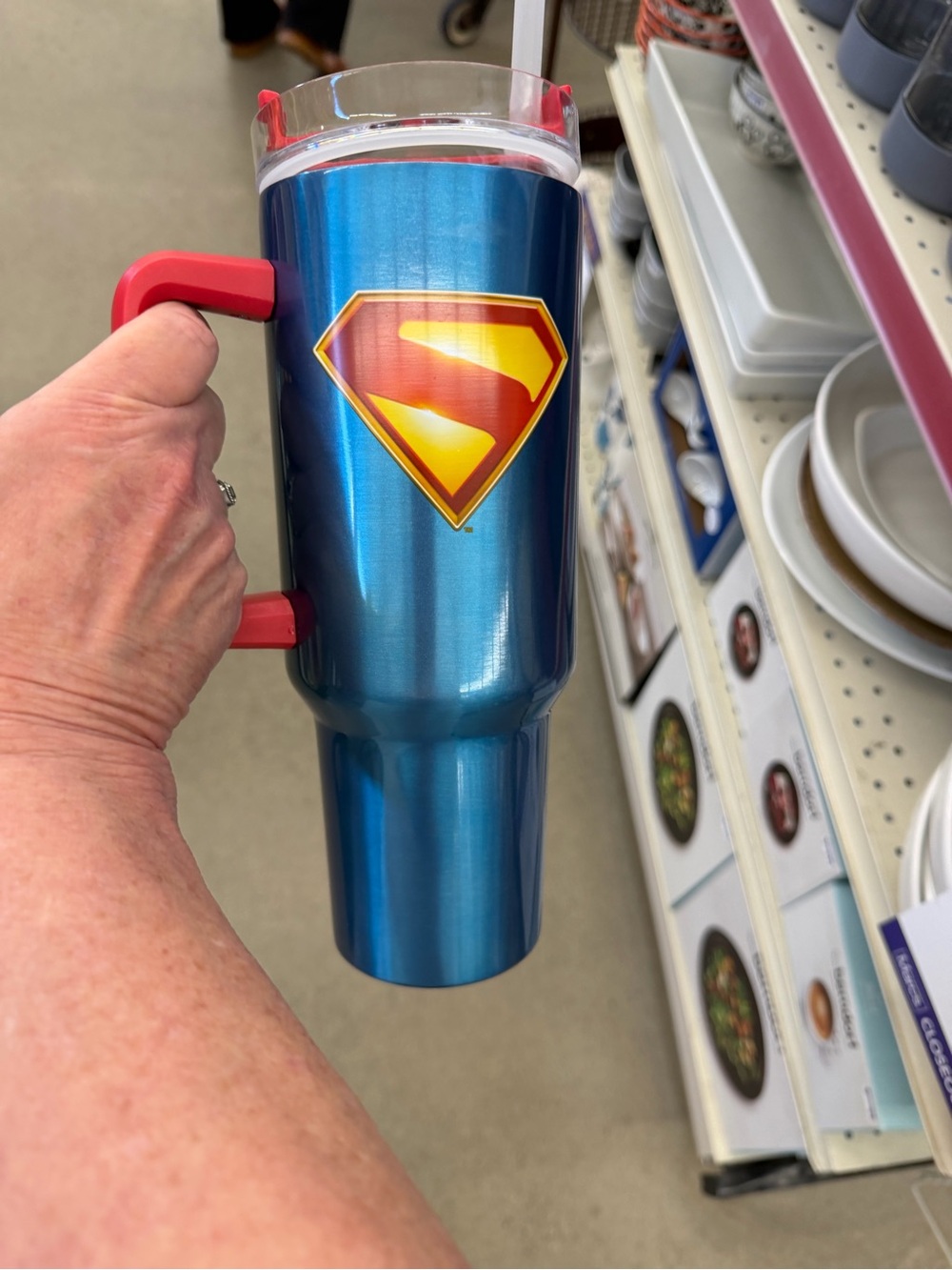Spoontiques Superman Insulated Travel Tumbler - Blue with Red Handle